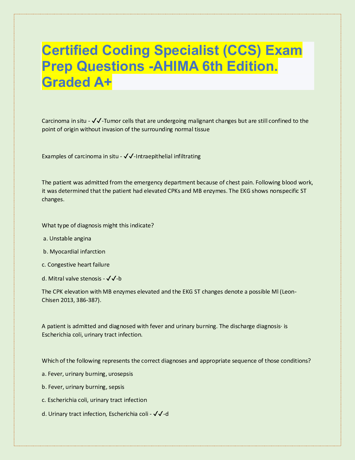 Certified Coding Specialist (CCS) Exam Prep Questions and Answers